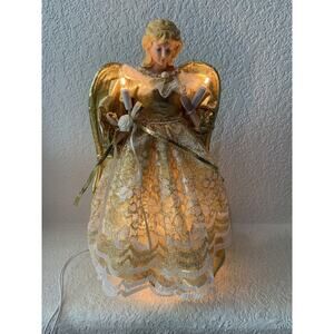 Christmas Tree Lite up Ceramic Angel Topper Golden Tone